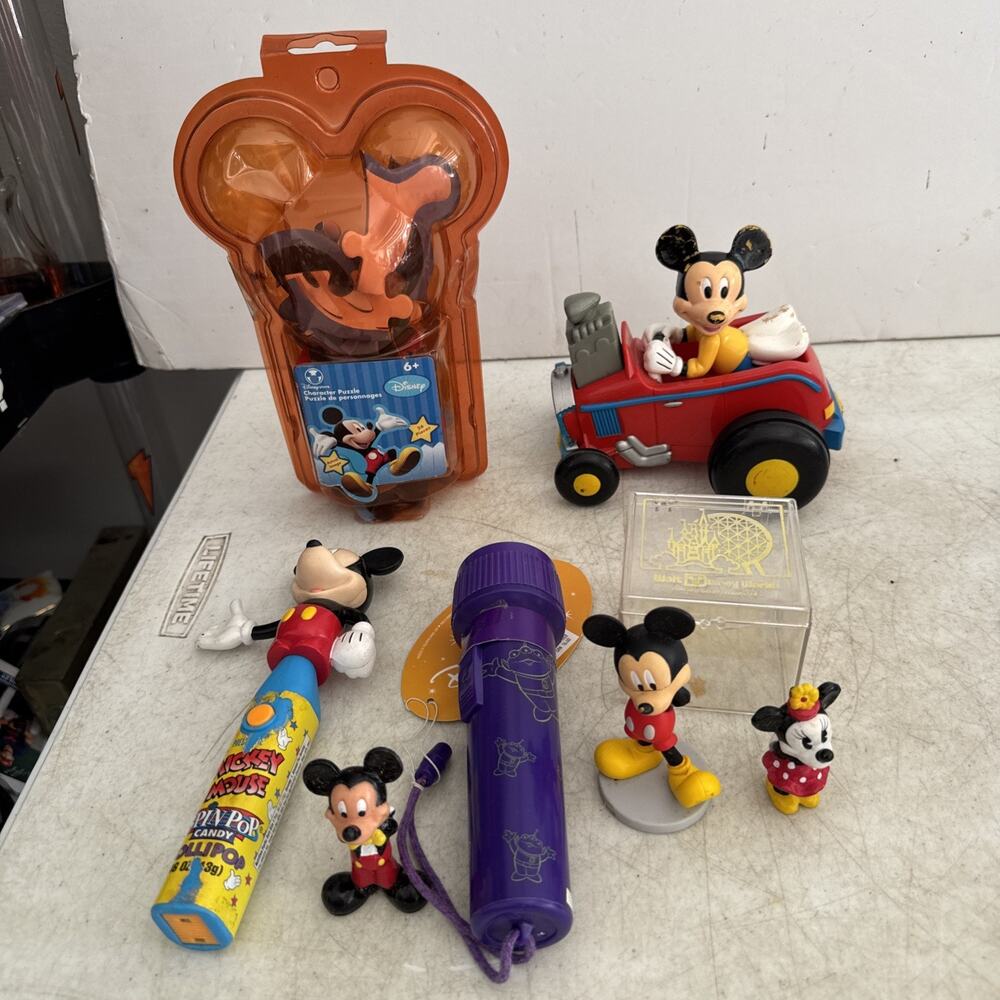 Huge Walt Disney Lot Mickey Mouse Puzzle Car Spin Pop Candy Figures Flashlight